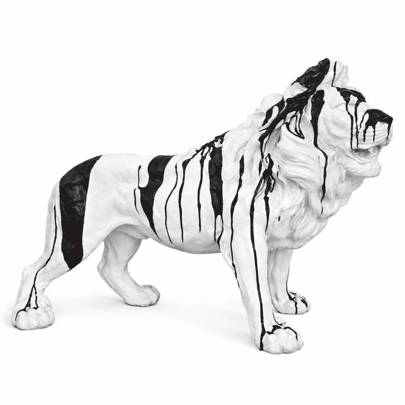 Angebot Casa Padrino scultura decorativa leone bianco / nero 100 cm - Grande figura da giardino