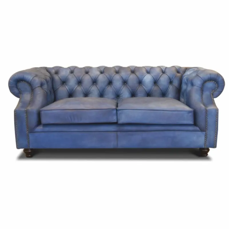 Casa Padrino divano Chesterfield di lusso in pelle azzurro vintage / marrone scuro 200 cm Angebot