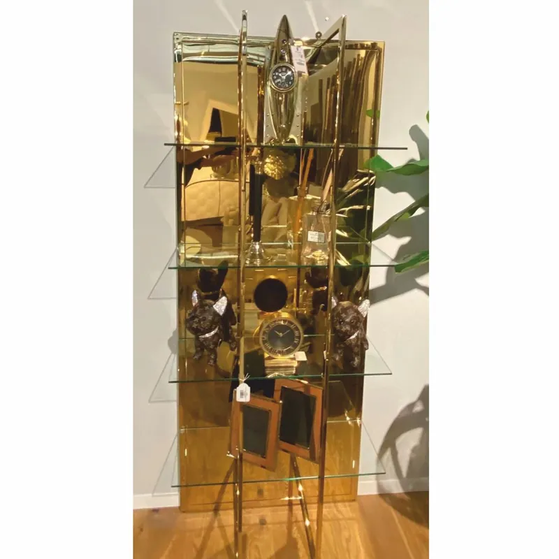Rabatt Casa Padrino cabinet mensola in metallo con specchio oro A. 200 cm - Mobili in metallo