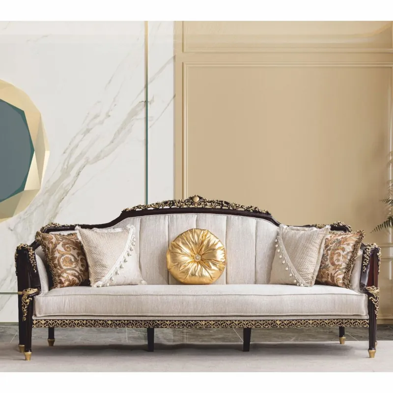 Preiswert Casa Padrino Divano Barocco di Lusso Naturale / Marrone Scuro / Oro 255 cm - Mobili Barocchi
