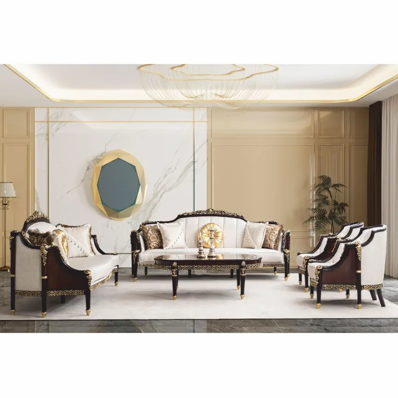 Sichere Zahlung Casa Padrino set da soggiorno barocco di lusso naturale / marrone scuro / oro - Mobili barocchi