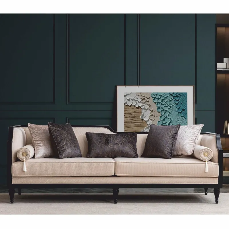 Sonderangebot Casa Padrino Divano Barocco di Lusso Beige / Nero 235 cm - Mobili per Soggiorno Barocco
