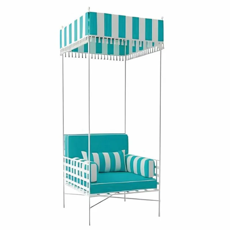 Rabatt Casa Padrino poltrona di lusso in ferro battuto con baldacchino turchese / bianco A. 200 cm