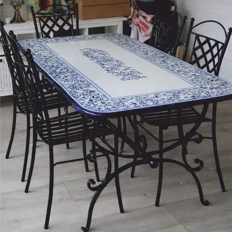 Casa Padrino Set di Mobili da Giardino Art Nouveau di Lusso Blu / Bianco / Nero - Fatto in Italia Expressversand