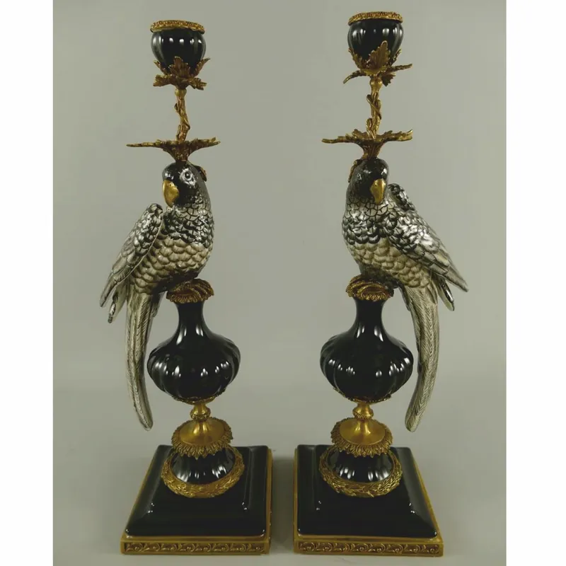 Casa Padrino set di portacandele Art Nouveau pappagalli nero / oro A. 48 cm Sonderangebot