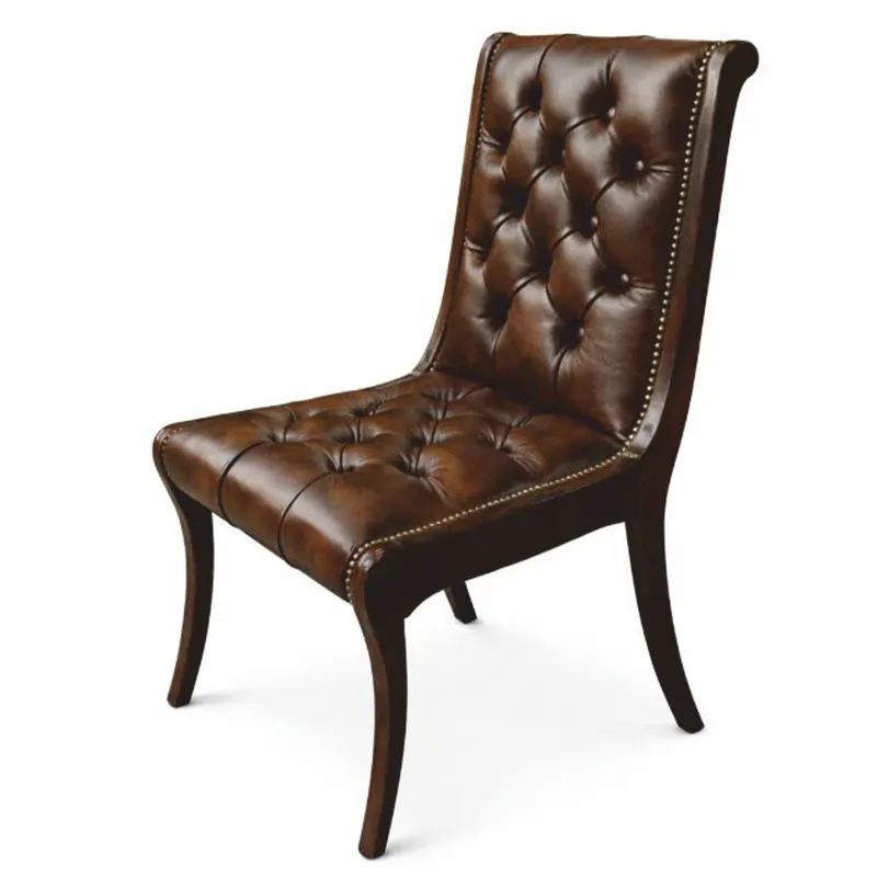 Casa Padrino sedia da pranzo Chesterfield di lusso in pelle marrone scuro A. 95 cm - Mobili di lusso Zertifiziert