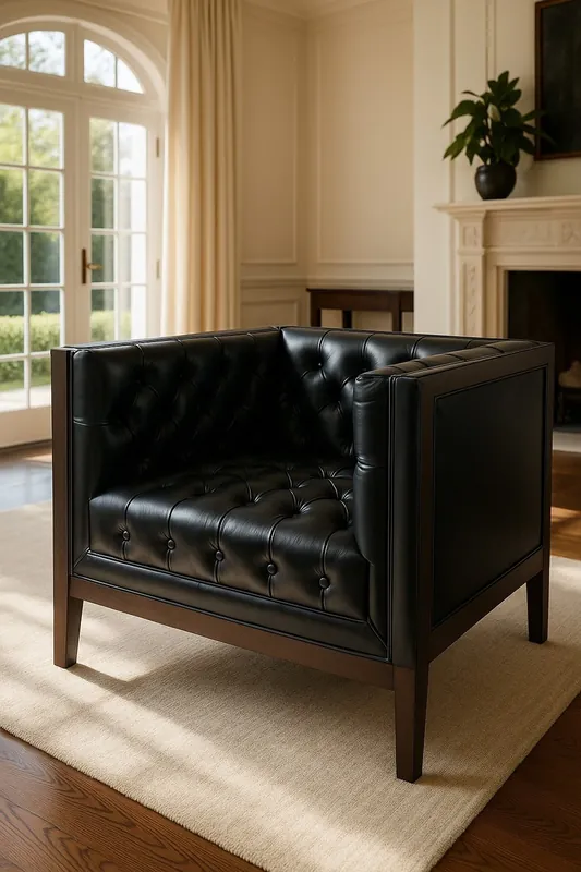 Saisonangebot Casa Padrino poltrona Chesterfield di lusso in pelle nero / marrone 91 x 78 x A. 72 cm - Poltrona da soggiorno in vera pelle - Mobili Chesterfield di Lusso - Mobili in Vera Pelle