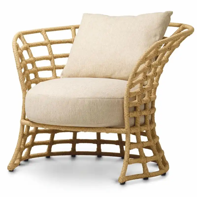 Neue Ware Casa Padrino poltrona di lusso in rattan sintetico naturale / sabbia - Mobili da giardino