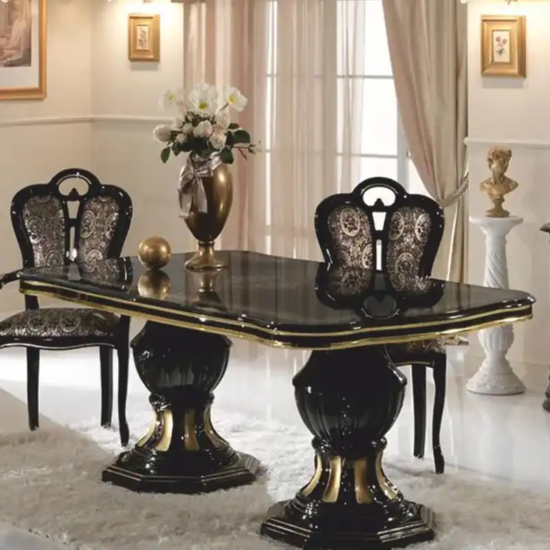 Casa Padrino tavolo da pranzo barocco di lusso nero / oro 185-230 cm - Fatto in Italia Finale Aktion
