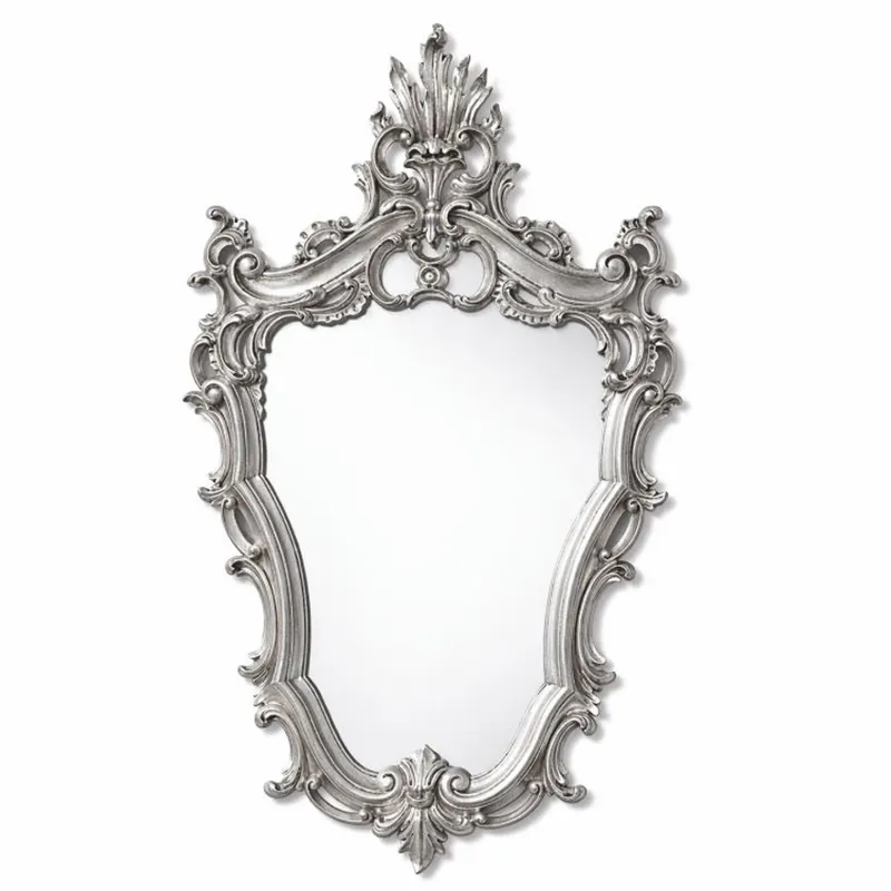 Must-Have Casa Padrino specchio barocco di lusso in legno massello argento A. 73 cm - Fatto in Italia