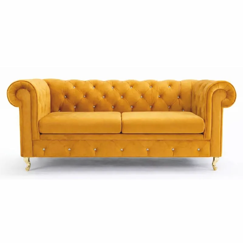 Neue Ware Casa Padrino divano letto Chesterfield giallo / oro 212 cm - Mobili per soggiorno