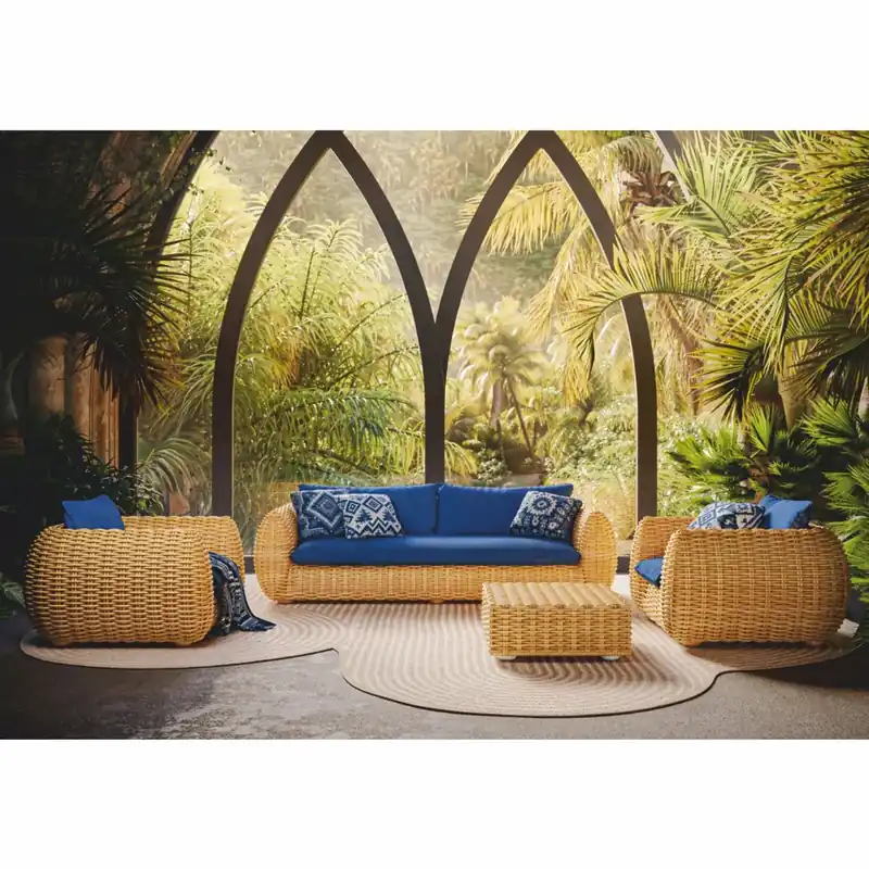 Casa Padrino set di da giardino di lusso naturale / blu - Mobili per giardino e patio Highlight