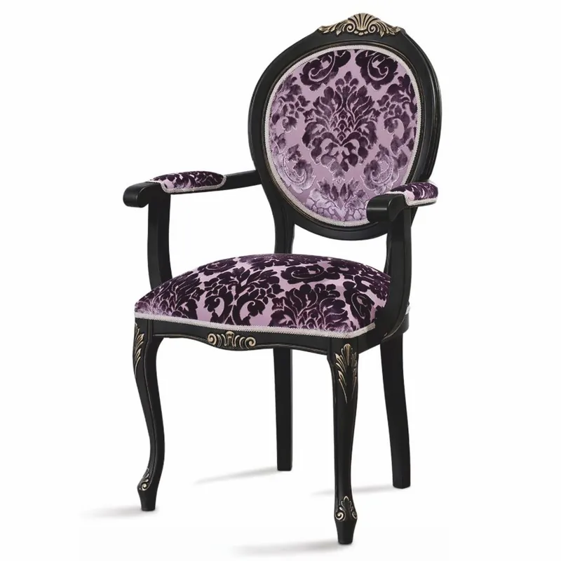 Zertifiziert Casa Padrino sedia da pranzo barocco di lusso con braccioli viola / nero / oro