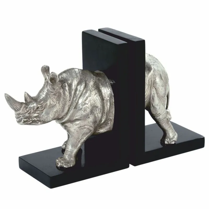 Bestseller Casa Padrino set di fermalibri di lusso rinoceronte argento / nero - Decorazione da scrivania