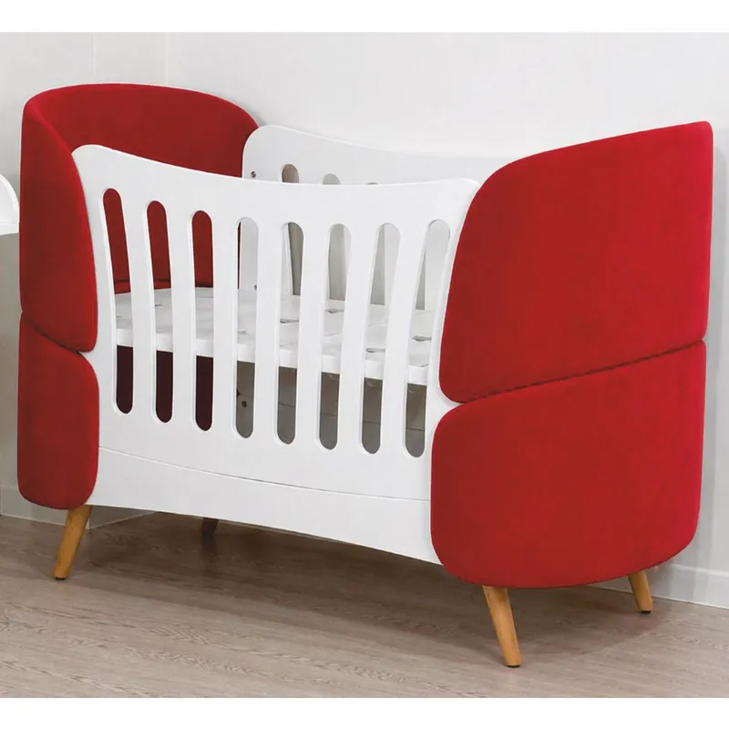 Neu Casa Padrino Lettino per Bambini di Lusso Bianco / Rosso / Naturale 145 cm - Mobili per Bambini