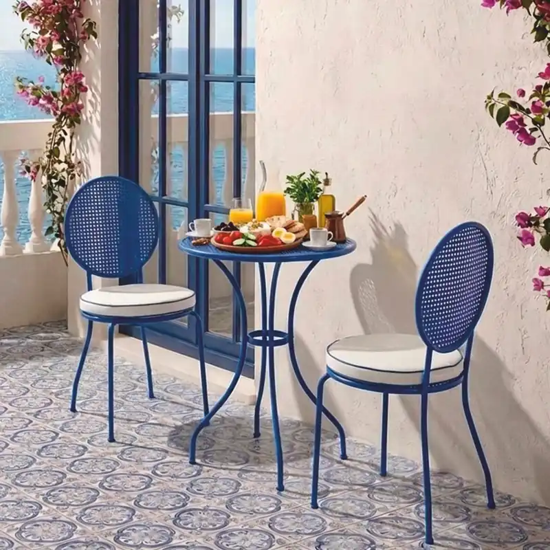 Casa Padrino set da giardino Art Nouveau di lusso in ferro battuto blu / crema bianco Sale