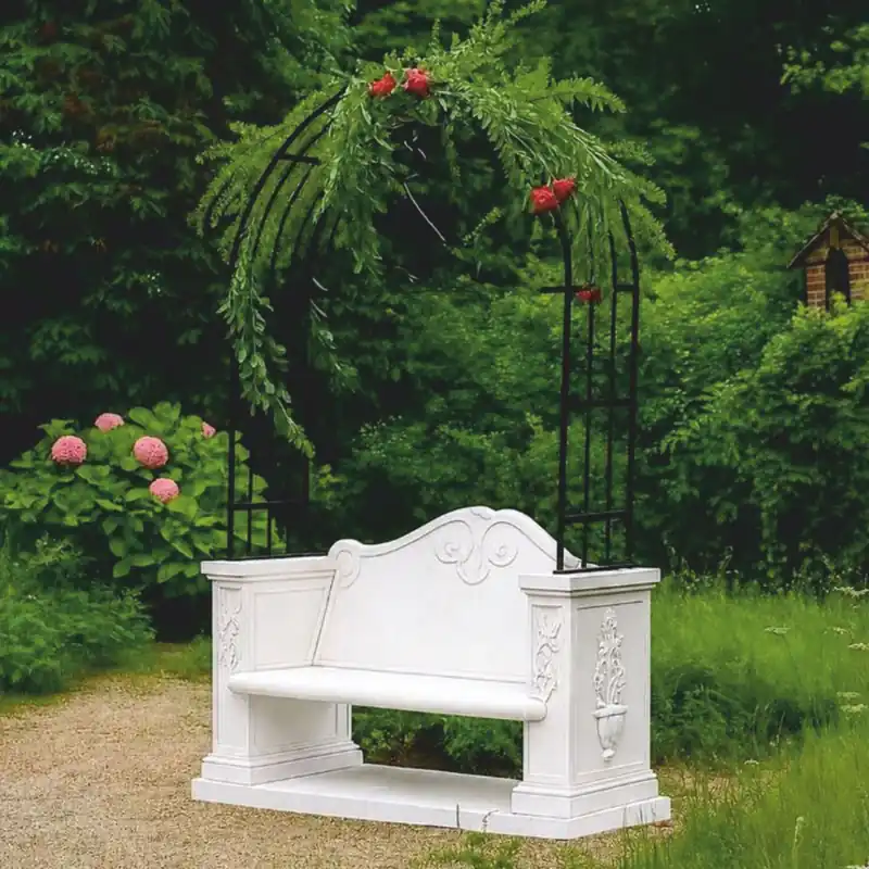 Casa Padrino panca da giardino barocco con arco di rose bianco / nero 155 x A. 250 cm - Fatto in Italia Must-Have