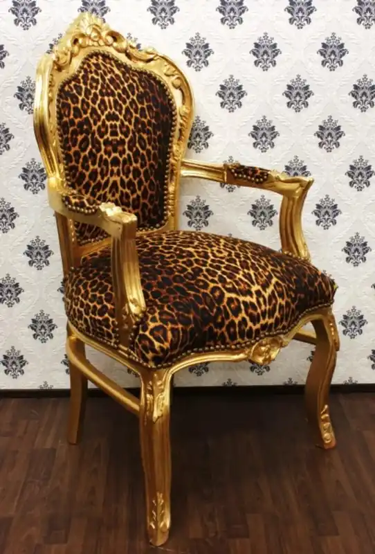 Casa Padrino barroco Cena Presidente leopardo / oro con apoyabrazos Echt