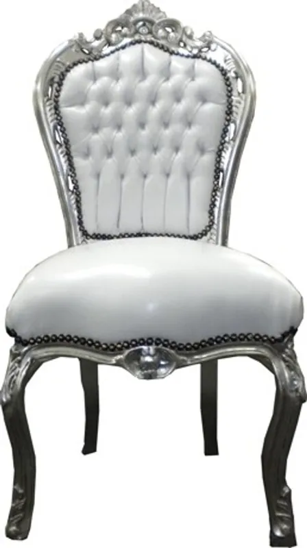 Kracherpreis Casa Padrino barroco Cena Silla blanco / plata - Muebles