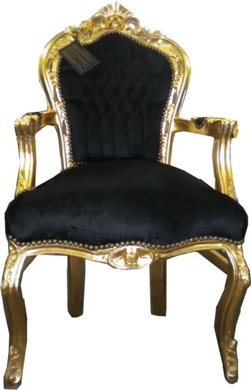 Super-Preis Silla de cena barroco Negro / oro con apoyabrazos