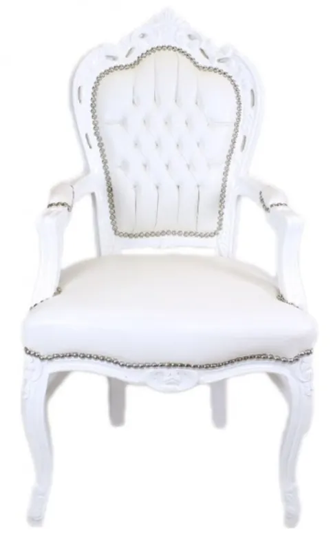 Silla Casa Padrino barroco cena blanca aspecto de cuero / blanco con brazos - Silla barroco - silla de estilo antiguo Knallerangebot