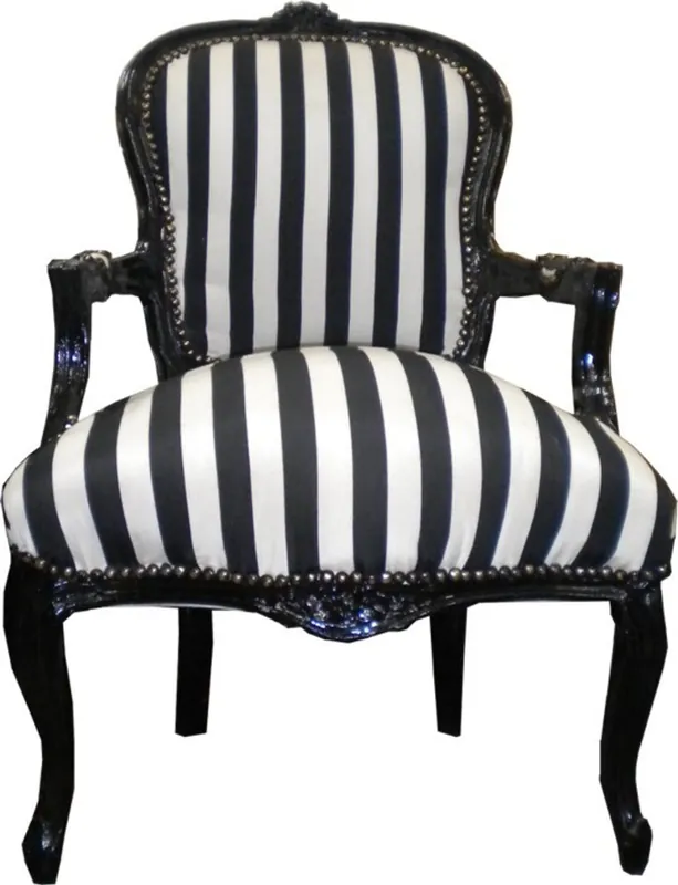Casa Padrino barroco Salón Presidente Negro / rayas blancas / Negro - Muebles de rayas Nur Heute