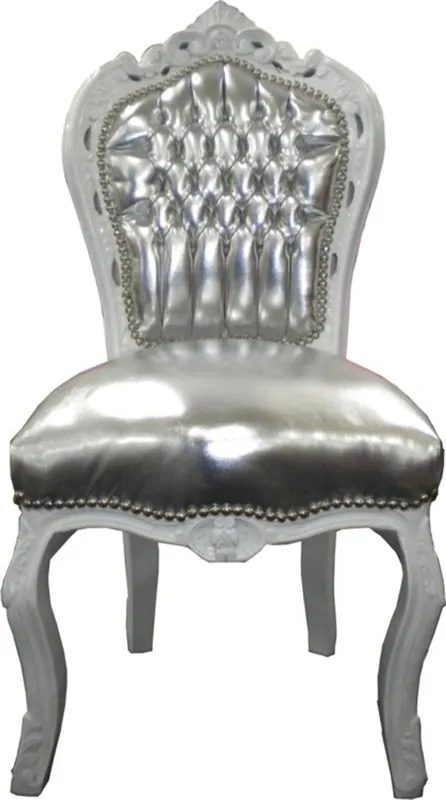 Casa Padrino barroco Cena silla de plata aspecto de cuero / blanco Top-Seller