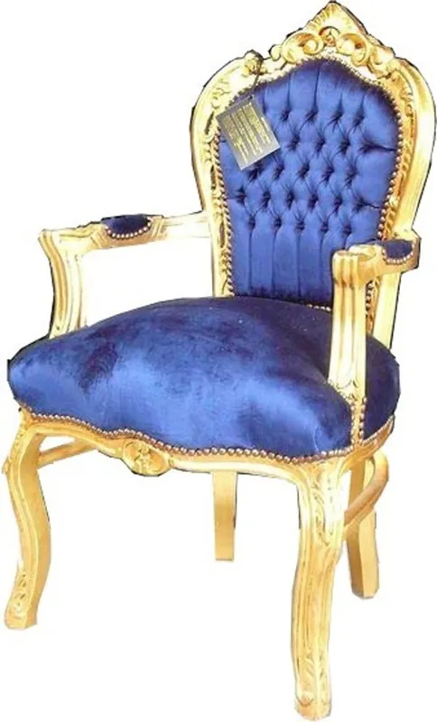 Casa Padrino barroco Cena silla real azul / oro con reposabrazos - silla - silla Barroco - Muebles Markenprodukt
