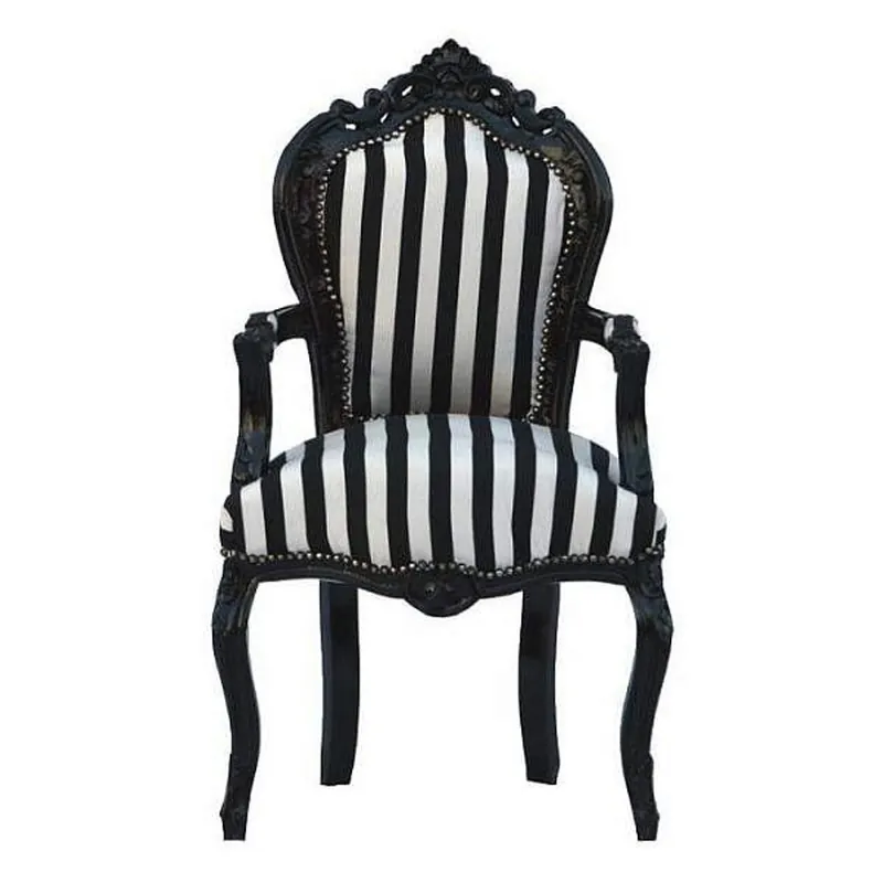 Silla Casa Padrino barroco Cena Negro / rayas blancas / Negro con reposabrazos - silla de estilo antiguo Abverkauf