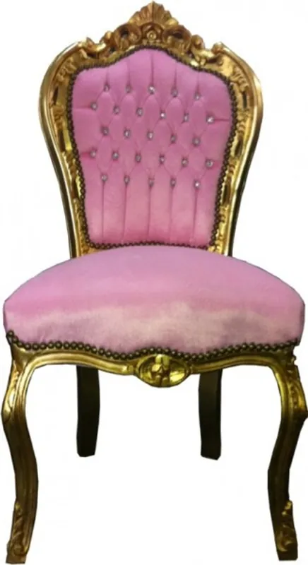 Silla barroca Cena rosa / oro Bling Bling piedras Markenprodukt