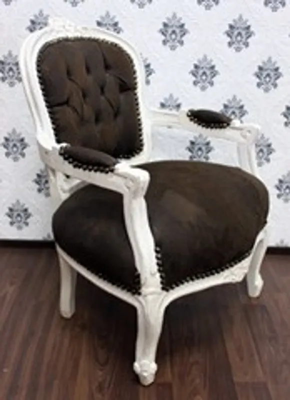 Salón Barroco silla de marrón / crema de cuero de la mirada Markenware
