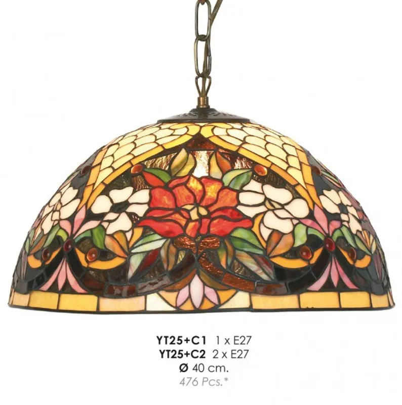 Rabatt Casa Padrino Lámpara Colgante Tiffany Ø 40 cm - Lámpara Colgante Tiffany Hecha a Mano