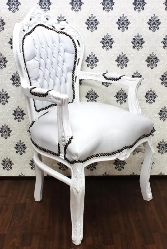 Silla de cena barroco con apoyabrazos blanco / blanco Online Kaufen