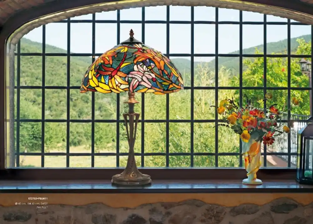 Lámpara taburete Tiffany altura 60 cm, diámetro 40 cm, lámpara de luz Wochenendangebot