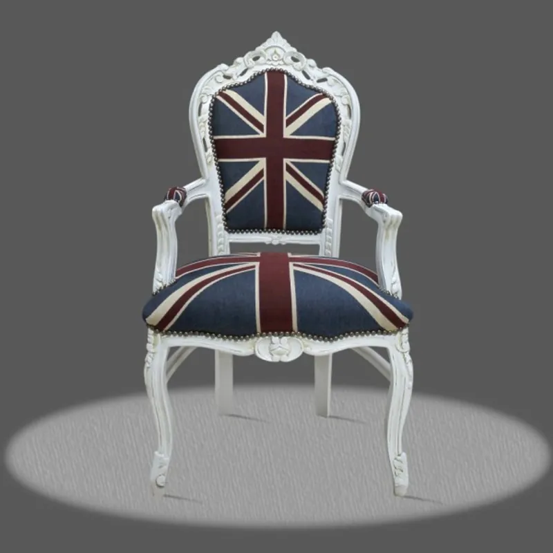 Echt Casa Padrino barroco Cena con apoyabrazos blanco estilo Union Jack / antigüedades - estilo antiguo