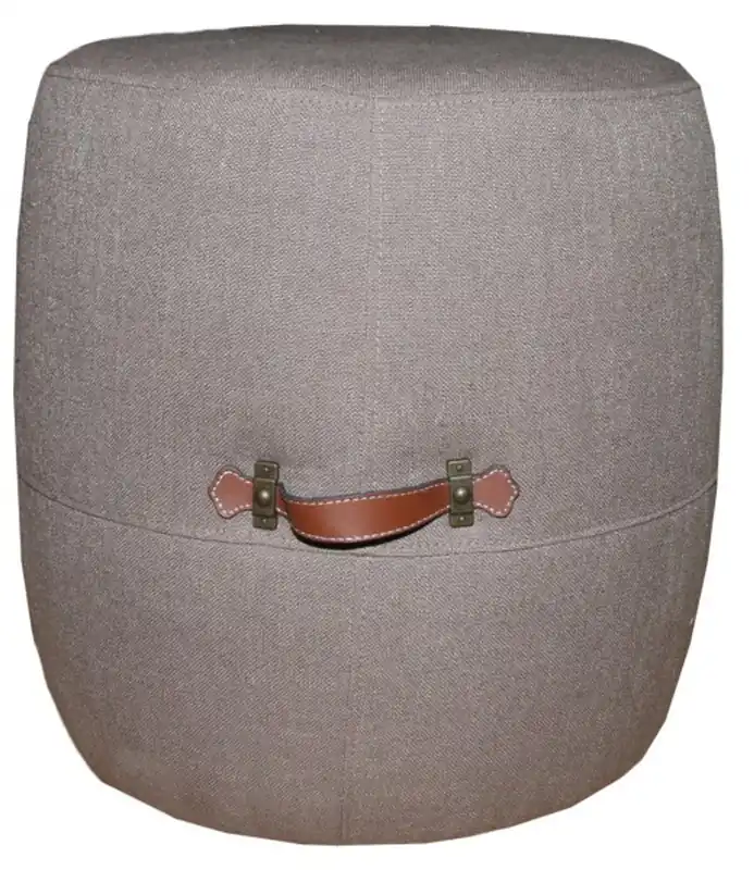 Diseñador Casa Padrino sentado taburete redondo de color beige con asas de cuero genuino estilo colonial - cabaña en mal estado Bestseller