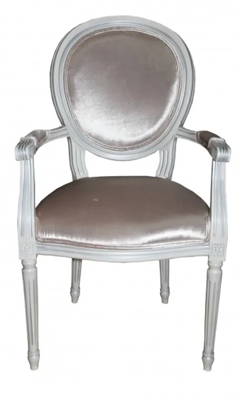 Neu Casa Padrino barroco Cena Sillón beige / blanco / plata - Silla design - calidad de lujo