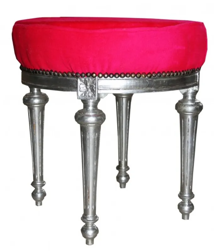 Casa Padrino barroco de heces / taburete redondo rosa / plata Sichere Zahlung