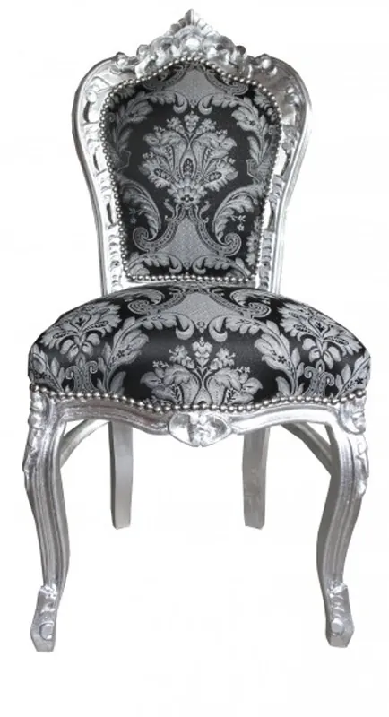 Sonderaktion Presidente Cena Casa Padrino barroco sin reposabrazos Negro Patrón / Plata - Muebles antiguos