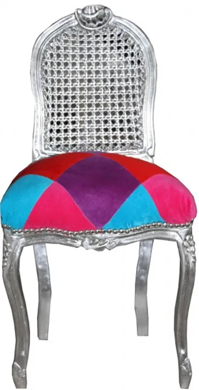 Silla de Casa Padrino Ladys Karo color / Plata - silla de maquillaje Ausverkauf