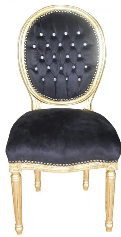 Silla Casa Padrino barroco Cena Negro / oro redondo con Bling Bling piedras Mod2 Online Kaufen