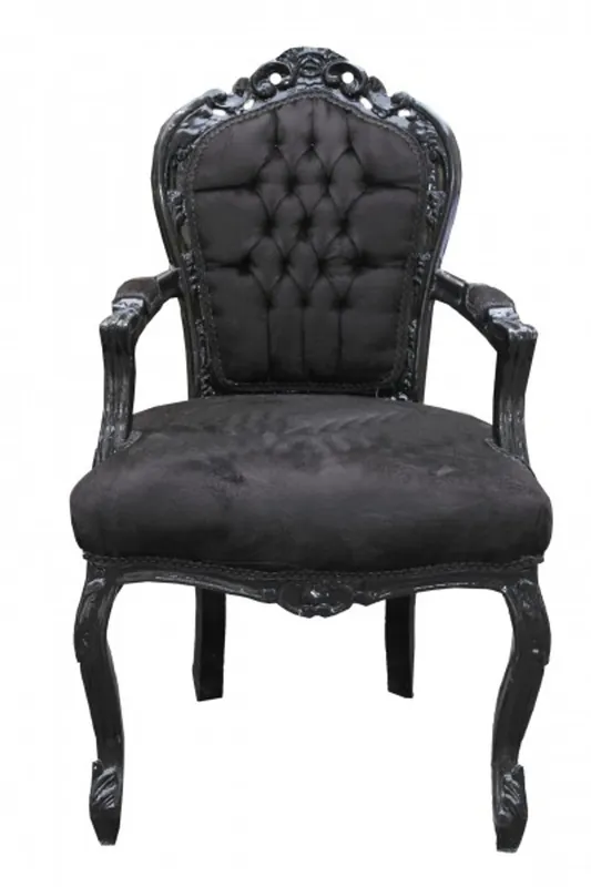Casa Padrino Baroque Dinner Chair Black / Black with armrests Mod2 Markenware