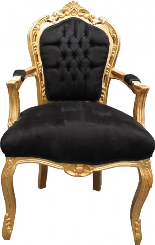 Heißes Angebot Casa Padrino barroco Cena Presidente Negro / oro con apoyabrazos estilo antiguo Mod2