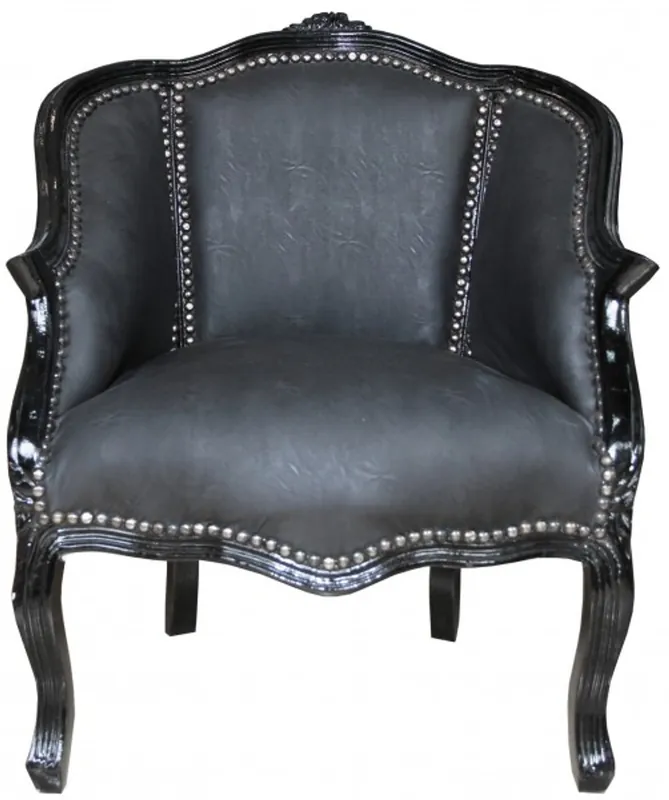 Billig Casa Padrino Baroque Ladies Salon Chair Black/Black leather look- Antique Furniture Style