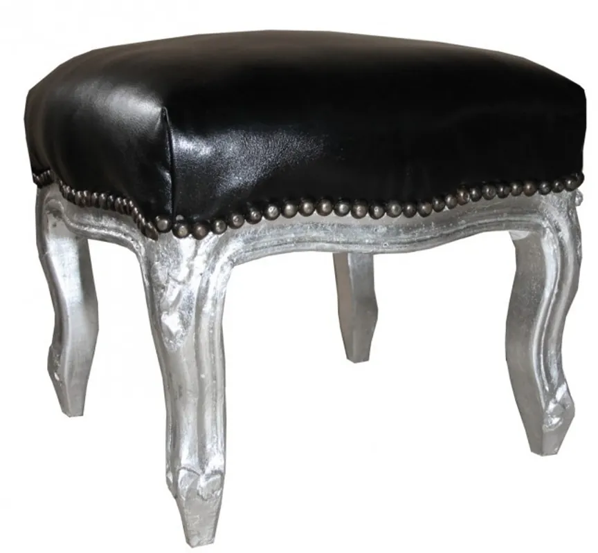 Beliebt Casa Padrino barroco taburete de cuero negro mirada / plata