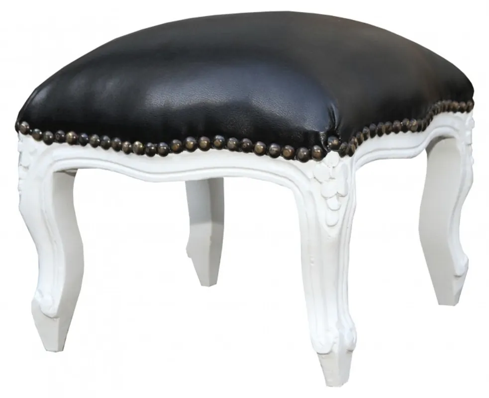 Escabel Casa Padrino barroco aspecto de cuero negro / blanco - muebles antiguos - Heces Direkt Vom Hersteller