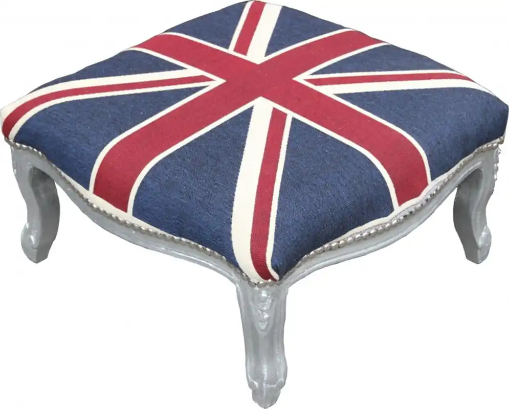 Casa Padrino barroco XXL otomana Unión Mod3 Jack / plata - Heces bandera Inglés - estilo antiguo Inglaterra Direktkauf