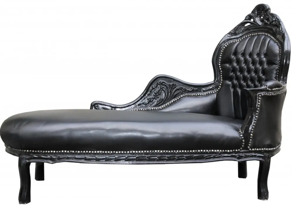 Casa Padrino Barroque Chaiselongue Mod2 Optica de cuero negro/negro Muebles barrocos Preisknaller