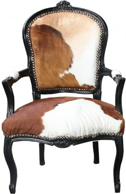Casa Padrino barroco Salón de cuero de vaca marrón y negro / Negro Mod1 Preiswert