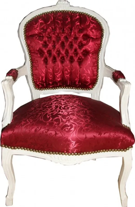 Markenware Patrón Casa Padrino barroco silla del salón de Burdeos rojo / blanco antiguo - Sillas